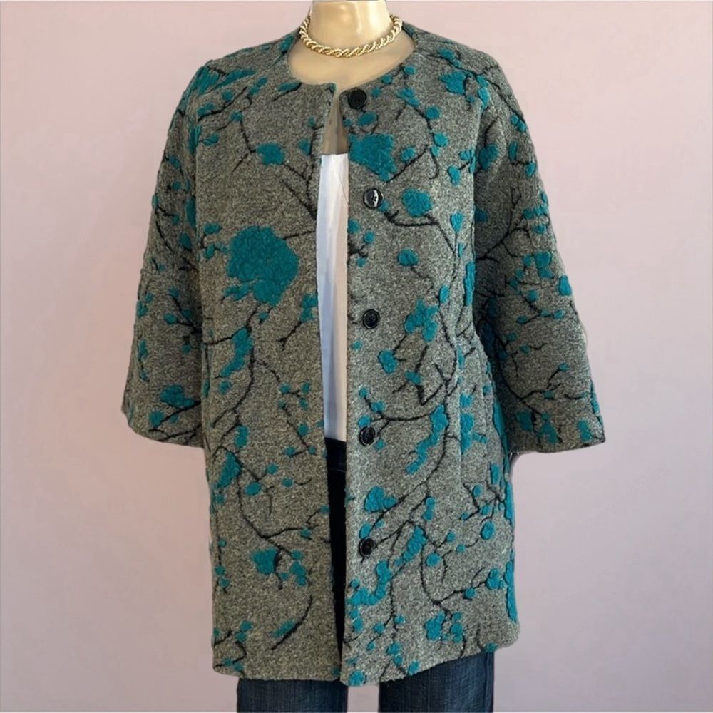 * Helene London charcoal and teal wool jacket shift style *
